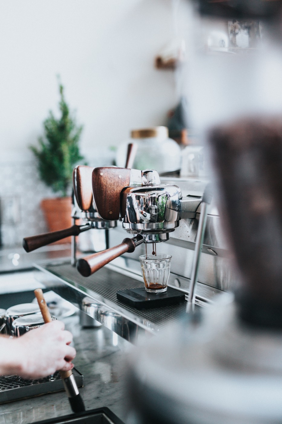 Espresso being poured in the on-site cafe
