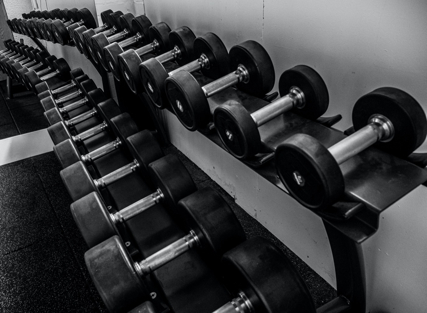 Dumbbell rack in the on-site gym