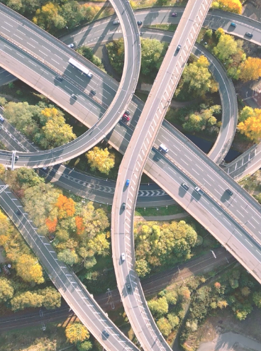Aerial view of a motorway junction